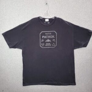 Patron Men Shirt 2XL Black SIlver Logo Graphic Print Crew Neck Short Sleeve Tee